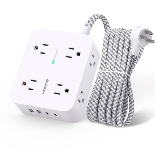 Surge Protector Power Strip - HANYCONY 8 Outlets 4 USB (2 USB C) Charging Ports, Multi Plug Outlet Extender, 5Ft Braided Extension Cord, Flat Plug Wal - Image 2