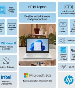 HP 14 inch Windows Laptop Intel Celeron N4120 4GB RAM 64GB eMMC Silver (12-mo. Microsoft 365 Included) - High Quality Product Image
