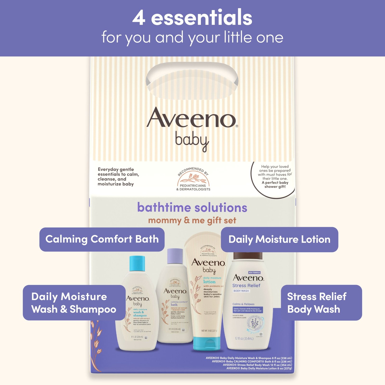 Aveeno Baby Bathtime Solutions Mommy & Me Gift Set, Oat, 4 items - Image 5