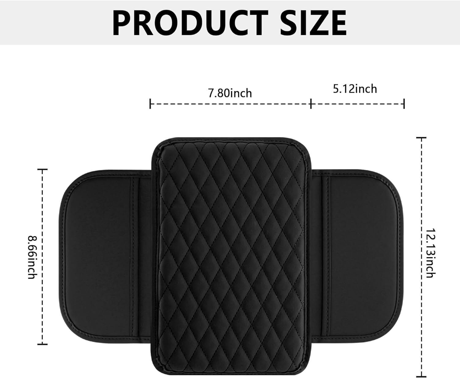 GrowAlong Universal Car Center Console Armrest Cover for Vehicle, Black PU Leather Pad Protector with 2 Storage Bags - Image 6