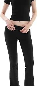 PUMIEY Women's 2 Piece Lounge Sets Short Sleeve Tops Fold-Over Flare Pants Casual Outfits Matching Set Nap Collection