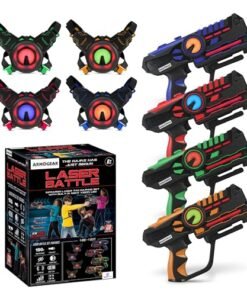 ArmoGear Set of 4 Laser Tag Guns with Vests - Laser Tag Set for Kids and Adults - Toy Guns with 150 ft Range, Night Vision, Invisibility Mode - Battery Operated - Multiplayer Outdoor Game for Ages 8+ - High Quality Product Image