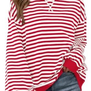 Alternative view of PRETTYGARDEN Womens Striped Oversized Sweatshirt Color Block Crew Neck Long Sleeve Casual Loose Pullover Top Y2K Clothes