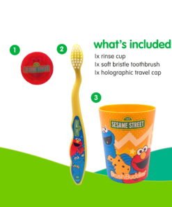 Brush Buddies Sesame Street Elmo Kids Manual Soft Bristle Toothbrush, Rinse Cup, and Travel Cap, 3 Piece Set - High Quality Product Image