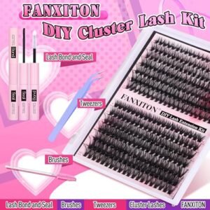 Alternative view of FANXITON DIY Individual Eyelash Extension Kit, Thick Volume Lash Clusters 40D+50D D Curvature, 280 Pieces Thin Band Cluster Lashes with Bond and Seal Tweezers