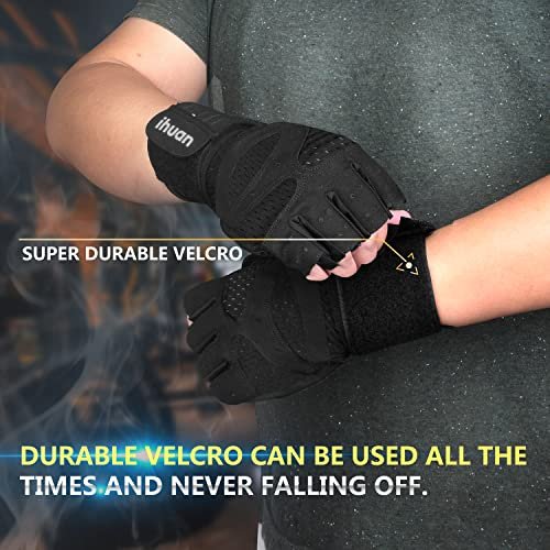 ihuan Ventilated Weight Lifting Gym Workout Gloves with Wrist Wrap Support for Men & Women, Full Palm Protection, for Weightlifting, Training, Fitn... - Image 5