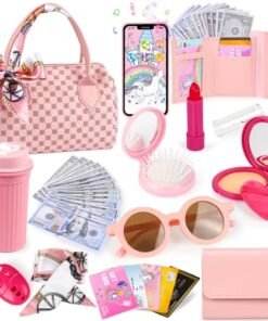 Play Purse for Little Girls, 32PCS Toddler Purse with Pretend Makeup for Kids, Princess Toys Includes Handbag, Phone, Wristwatch, Silk Scarf Kids Toy - High Quality Product Image
