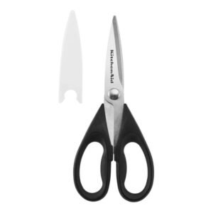 KitchenAid All Purpose Kitchen Shears with Protective Sheath Durable Stainless Steel Scissors, Dishwasher Safe, Soft Grip Comfort Handle, 8.72 Inch, B
