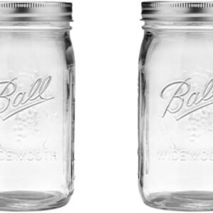 Ball Wide Mouth Glass Mason Jars with Lids and Bands, Used for Canning, Pickling, Juice, Jam, Jelly, Quart Size 32 Ounce (Pack of 2)