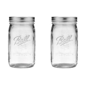 Ball Wide Mouth Glass Mason Jars with Lids and Bands, Used for Canning, Pickling, Juice, Jam, Jelly, Quart Size 32 Ounce (Pack of 2)