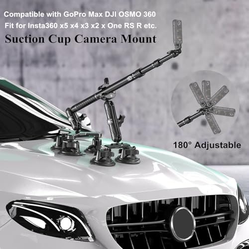 BRCOVAN Suction Cup Car Camera Mount with Metal Extendable Selfie Stick for DJI OSMO Insta360 Camera, Adjustable Action Camera Car Mount Compatible wi - Image 3