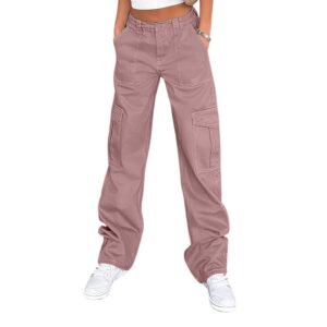 Lepunuo Cargo Pants for Women High Waisted Casual Pants Baggy Stretchy Wide Leg Y2K Streetwear with 6 Pockets