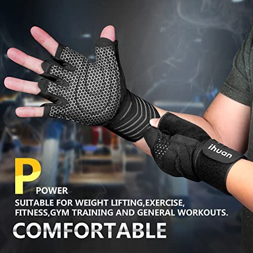 ihuan Ventilated Weight Lifting Gym Workout Gloves with Wrist Wrap Support for Men & Women, Full Palm Protection, for Weightlifting, Training, Fitn... - Image 4