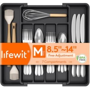 Alternative view of Lifewit Silverware Drawer Organizer, Expandable Utensil Tray for Kitchen, BPA Free Flatware and Cutlery Holder, Adjustable Plastic Storage for Spoons Forks Knives, 8.5-14 x 12", Black