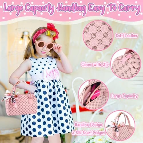Play Purse for Little Girls, 32PCS Toddler Purse with Pretend Makeup for Kids, Princess Toys Includes Handbag, Phone, Wristwatch, Silk Scarf Kids Toy - Image 3