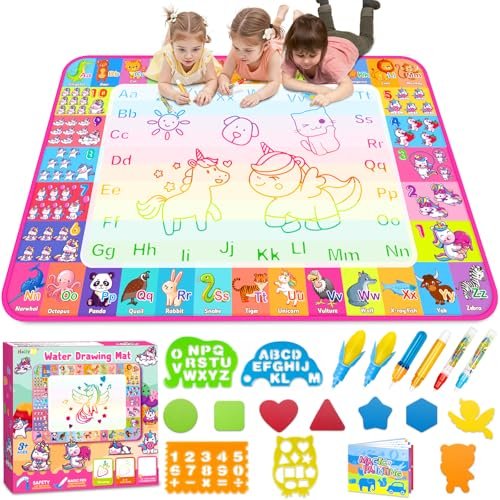 Aqua Water Doodle Mat - Kids Drawing Mat Toddlers Educational Toys for Age 3 4 5 6 7 8 Year Old Boys Girls Gifts - Neon Color Mat Doodle Board Writing - Image 2