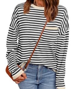 Luxe Soft Knit Women's Striped Sweater with Chest Pocket - High Quality Product Image