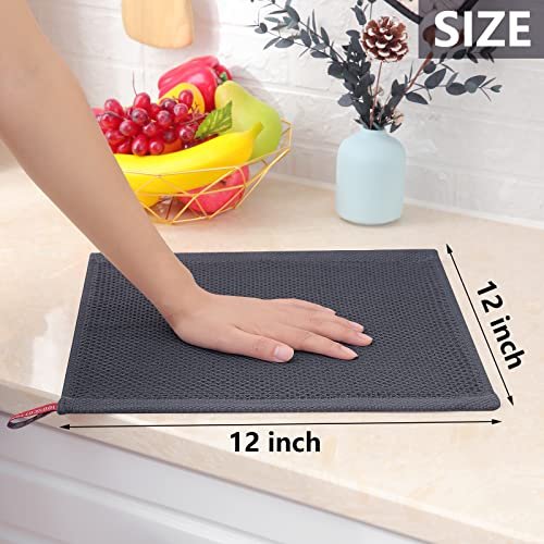 Homaxy 100% Cotton Waffle Weave Kitchen Dish Cloths, Ultra Soft Absorbent Quick Drying Dish Towels, 12 x 12 Inches, 6-Pack, Dark Grey - Image 6