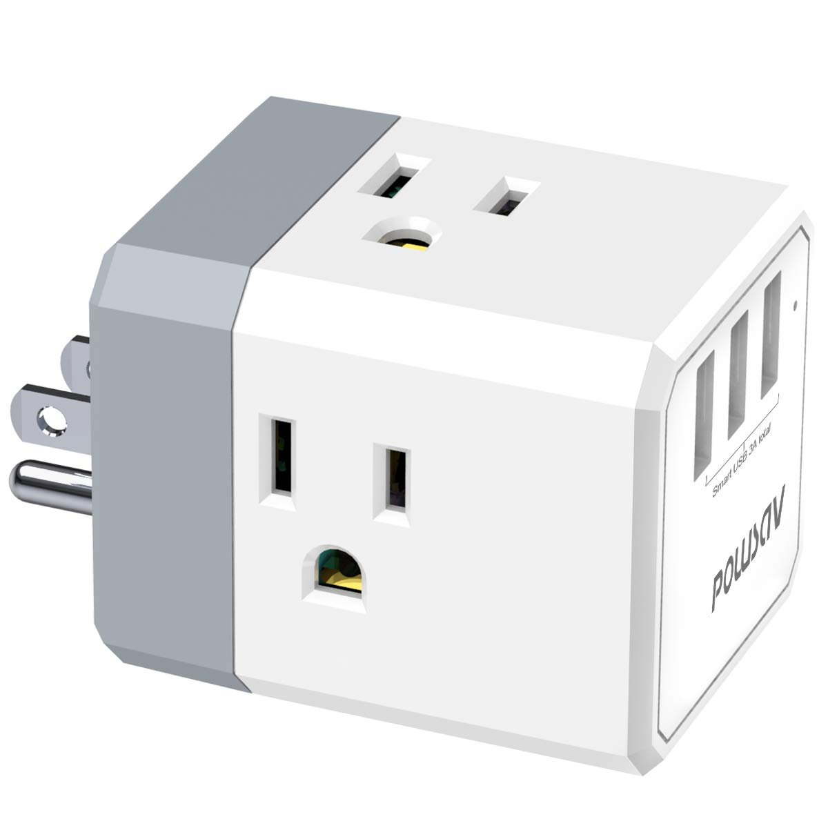 PowerUp Pro: 3-Outlets USB Wall Charger & Extender with 3-Way Splitter - ETL Listed for Home, Office, Cruise Ship Use