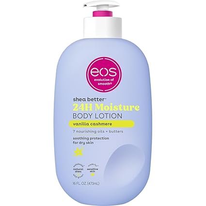 eos Shea Better Body Lotion Vanilla Cashmere, 24-Hour Moisture Skin Care, Lightweight & Non-Greasy, Natural Shea, Vegan, Vanilla Body Lotion, 16 fl oz