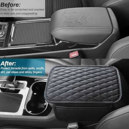 Universal Car Center Console Cover with Storage - Upgraded Microfiber Leather Armrest & 2 Bags for Organization - Image 5
