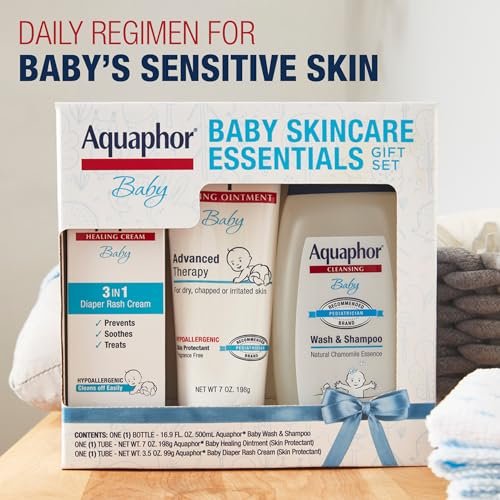 Aquaphor Baby Skin Care Essentials Gift Set with Baby Wash and Shampoo (16.9 Fl Oz) + Healing Ointment for Chapped Skin and Drool Rash (7Oz) + Diap... - Image 5