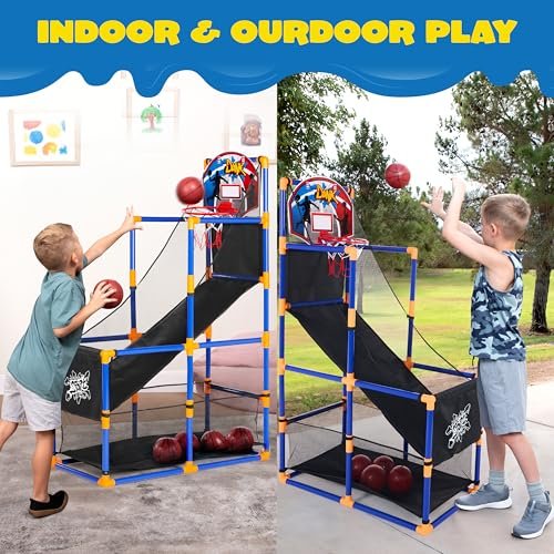 JOYIN Arcade Basketball Game Set with 4 Balls and Hoop for Kids 3 to 12 Years Old Indoor Outdoor Sport Play - Easy Set Up - Air Pump Included - Ideal for Competition - Image 3