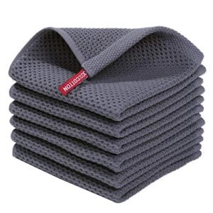 Alternative view of Homaxy 100% Cotton Waffle Weave Kitchen Dish Cloths, Ultra Soft Absorbent Quick Drying Dish Towels, 12 x 12 Inches, 6-Pack, Dark Grey