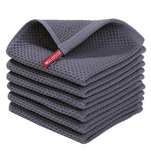Homaxy 100% Cotton Waffle Weave Kitchen Dish Cloths, Ultra Soft Absorbent Quick Drying Dish Towels, 12 x 12 Inches, 6-Pack, Dark Grey - Image 2