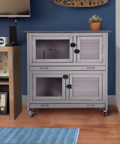 Aivituvin Rabbit Hutch Bunny Cage Outdoors & Indoors with Wheel, Two Layer Guinea Pig House - High Quality Product Image