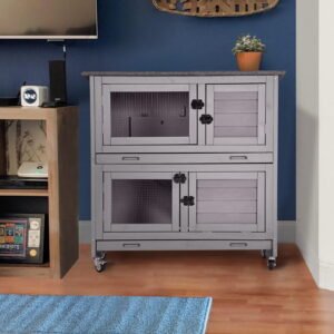 Alternative view of Aivituvin Rabbit Hutch Bunny Cage Outdoors & Indoors with Wheel, Two Layer Guinea Pig House