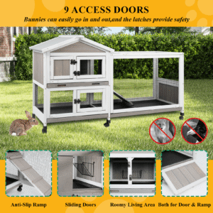 Alternative view of PETSCOSSET Small Animal Hutch, Indoor Outdoor Safe & Durable All-Climate Rabbit Hutch, Fir Wood Cage with Wheels