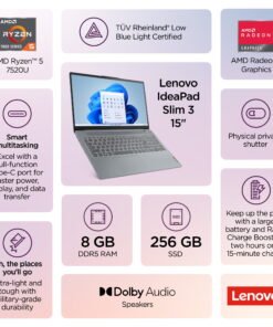 Lenovo IdeaPad Slim 3 15.6 inch Windows Laptop AMD Ryzen 5-7520U 8GB RAM 256GB SSD Arctic Grey - High Quality Product Image