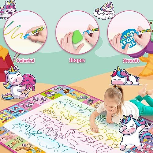 Aqua Water Doodle Mat - Kids Drawing Mat Toddlers Educational Toys for Age 3 4 5 6 7 8 Year Old Boys Girls Gifts - Neon Color Mat Doodle Board Writing - Image 3