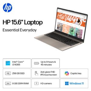 HP 15.6 inch FHD IPS Touch Windows 11 Laptop Intel Core i3-N305 8GB 256GB SSD Cozy Cashmere - High Quality Product Image