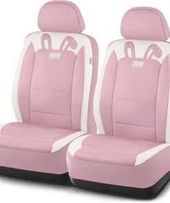 PIC AUTO Car Seat Covers, Cute Rabbit Premium Pink Leather Seat Covers, Universal Fit Front Seat Covers for Cars, Trucks, SUVs, Soft & Wear-Resistant - High Quality Product Image