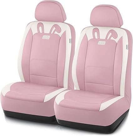 PIC AUTO Car Seat Covers, Cute Rabbit Premium Pink Leather Seat Covers, Universal Fit Front Seat Covers for Cars, Trucks, SUVs, Soft & Wear-Resistant