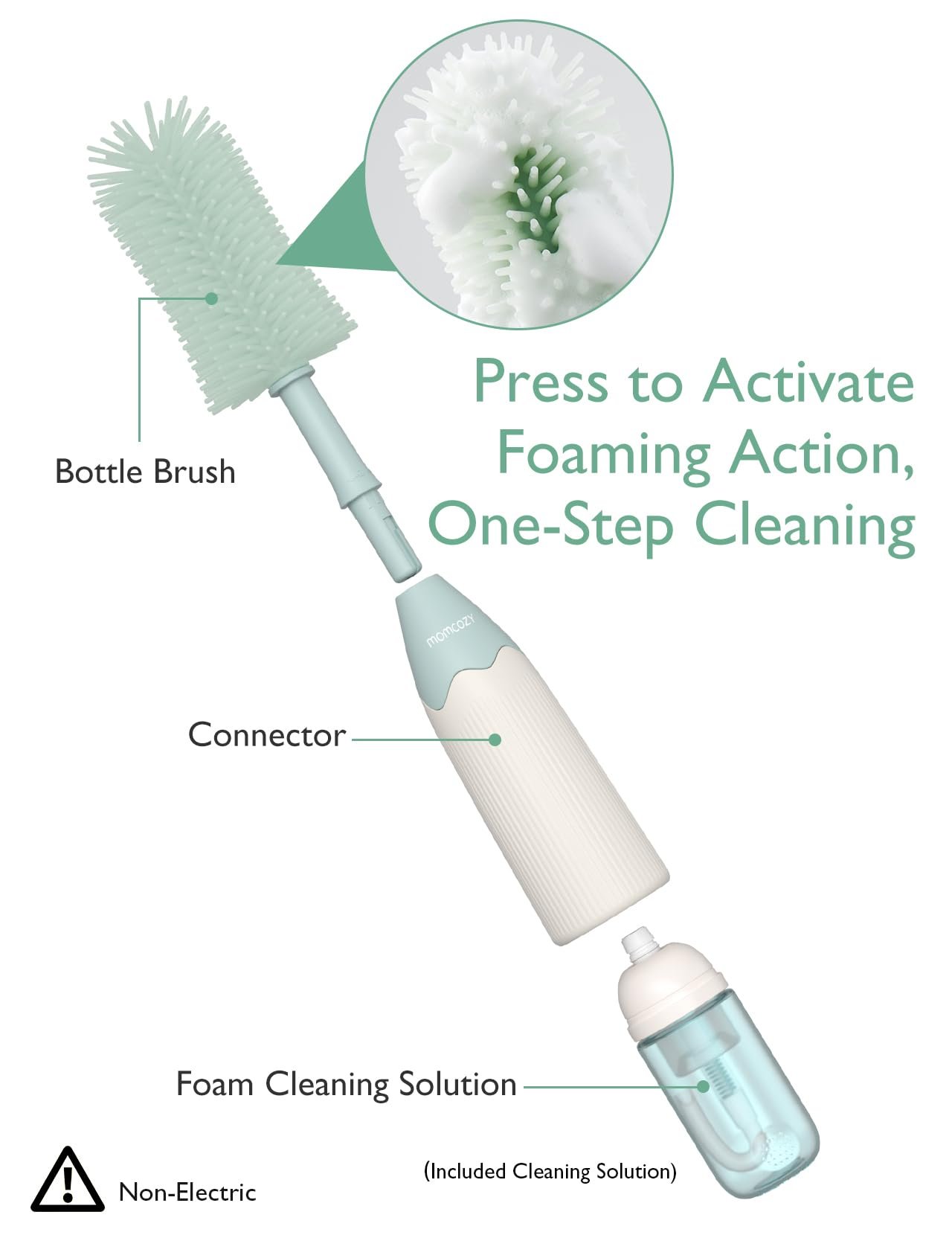 Momcozy Bottle Brush Kit, Innovative Push-Press Design for Better Cleaning - Baby Bottle Cleaner Brush for Baby Bottle, Breast Pumps, Nipples, and ... - Image 2
