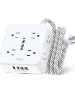 Surge Protector Power Strip - CHCORE 5Ft Braided Extension Cord with 8 Outlets with 4 USB (2 USB C) Charging Ports, Flat Plug Multi Plug Outlet Extend - High Quality Product Image