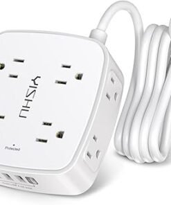 6 Ft Surge Protector Power Strip - 8 Widely Outlets with 4 USB Ports, 3 Side Outlet Extender with 6 Feet Extension Cord, Flat Plug, Wall Mount, Desk U - High Quality Product Image
