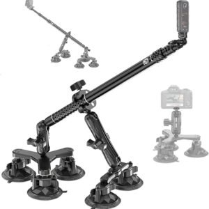 BRCOVAN Suction Cup Car Camera Mount with Metal Extendable Selfie Stick for DJI OSMO Insta360 Camera, Adjustable Action Camera Car Mount Compatible wi