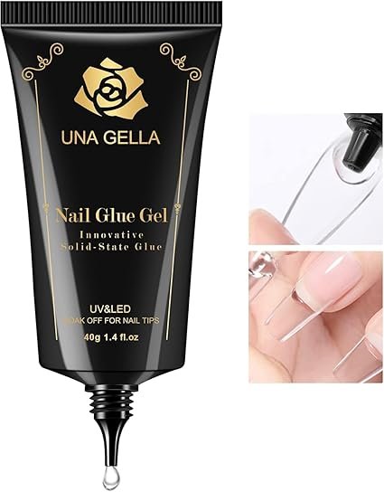 UNA GELLA Gel Nail Glue, Solid Nails Gl ue Gel 40g Lamp Curing Needed Soak Off G LUE Strong Nail G LUE G el for Acrylic Fake Nails Tips Extension Pres