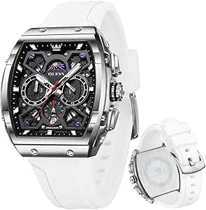 OLEVS Mens Watches Stylish Chronograph Waterproof Luminous Silicon Strap Multifunction Watches for Men Business White Men Wrist Watch