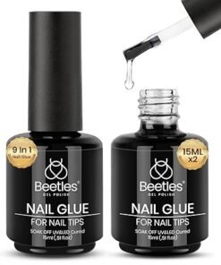 beetles Gel Polish 9 In 1 Gel Nail Glue for Clear Acrylic Nail Tips 2 Pcs 15ml Long Lasting Nail Gel Kit for False Nails Tips, Base Blooming Nail Gel, - High Quality Product Image