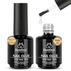 beetles Gel Polish 9 In 1 Gel Nail Glue for Clear Acrylic Nail Tips 2 Pcs 15ml Long Lasting Nail Gel Kit for False Nails Tips, Base Blooming Nail Gel, Spring Nail Art, U V Light Required
