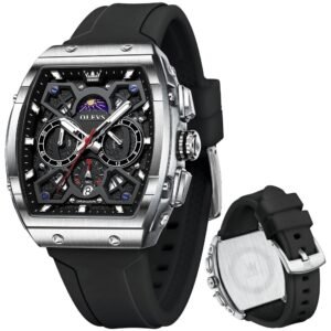 OLEVS Mens Watches Stylish Chronograph Waterproof Luminous Silicon Strap Multifunction Watches for Men Business White Men Wrist Watch