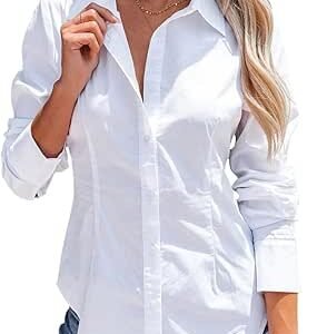siliteelon Women's Button Down Shirts Long Sleeve Dress Shirts Wrinkle Free Collared Work Office Solid Blouses Corset Tops