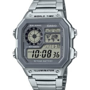 Casio AE1200WH Series | Men’s Digital Watch | 100M WR | Multi Alarms | 100 SEC Stopwatch | Countdown Timer | World Map for World Time | LED Light | LC Analog Display | 10 Year Battery