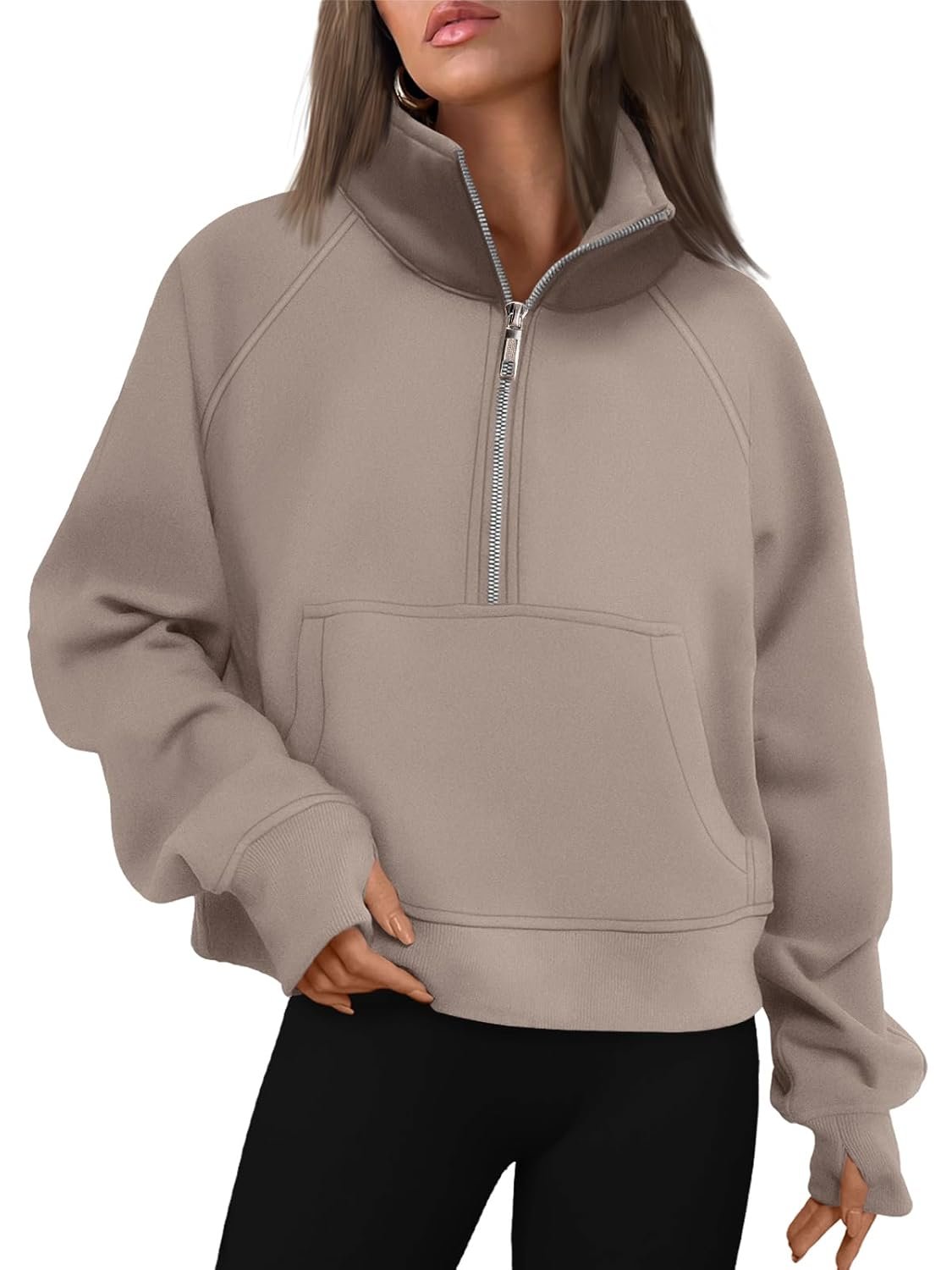 Cozy AUTOMET Women’s Half-Zip Cropped Fleece Pullover with Quarter Zipper & Hood – Fall Fashion Essential
