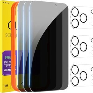 PEHAEL 3+3Pack for iPhone 17 Pro Max Privacy Screen Protector with Camera Lens Protector Full Coverage Anti-Spy Tempered Glass Film 9H Hardness Easy Installation Bubble Free [6.9 inch]